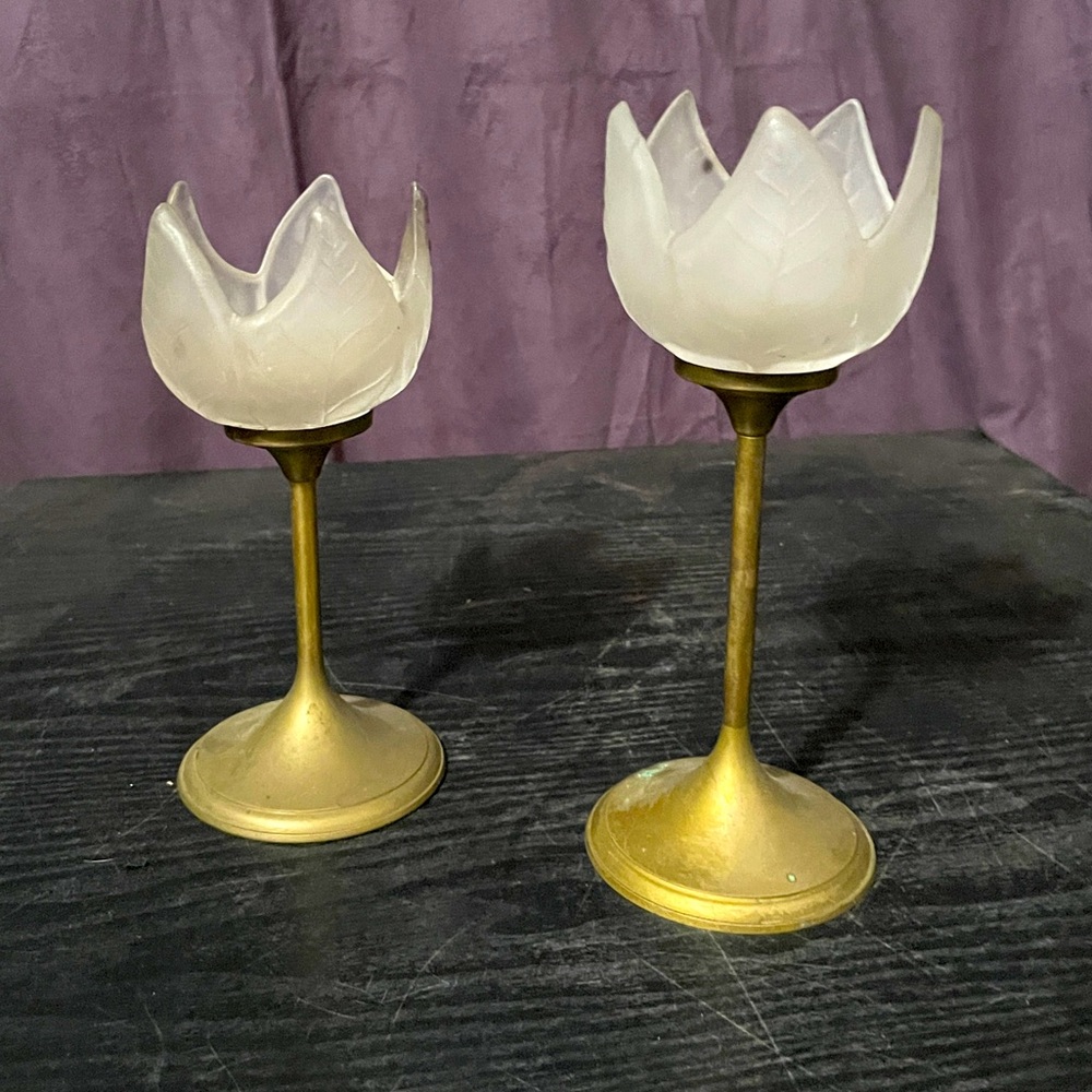 Vintage Brass Tulip Candle holders